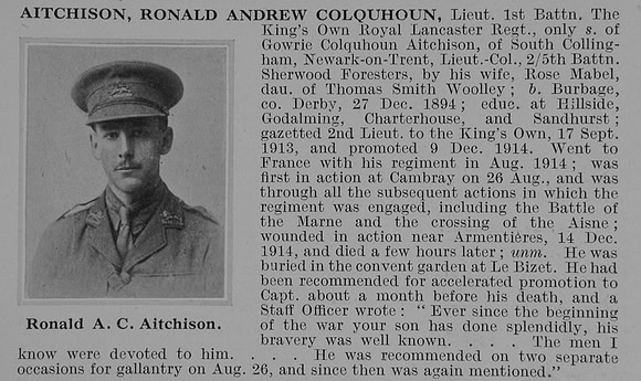 Aitchison R A C Lt 1st Kings Own Royal Lancaster Regiment Obit