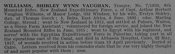 Williams S W V Tpr 7-1930 8th Mounted Rifles New Zealand Expeditionary Force Obit De Ruvignys Roll Of Honour Vol 4