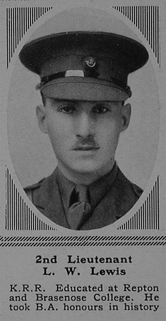 Lewis L W 2nd Lt 7th King's Royal Rifle Corps  Attd Machine Gun Corps The Sphere 28th Oct 1916