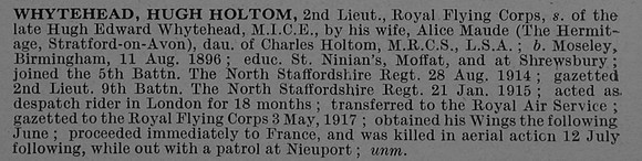 Whytehead H H 2nd Lt Royal Flying Corps Obit De Ruvignys Roll Of Honour Vol 4