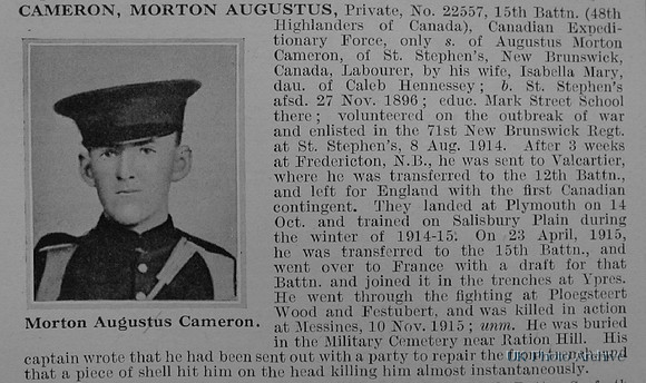 Cameron M A Pte 22557 15th Canadian Infantry Obituary De Ruvignys Roll Of Honour Vol 1