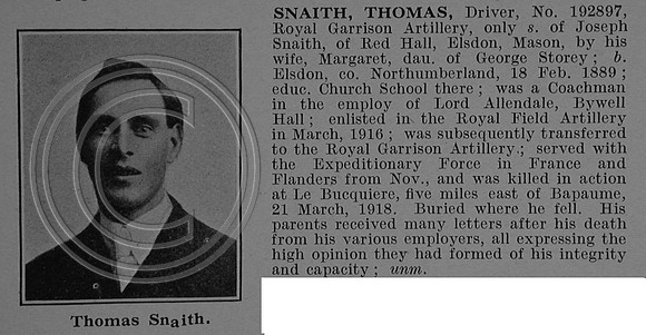 Snaith T Dvr 192897 Royal Garrison Artillery Obit De Ruvignys Roll Of Honour Vol 4