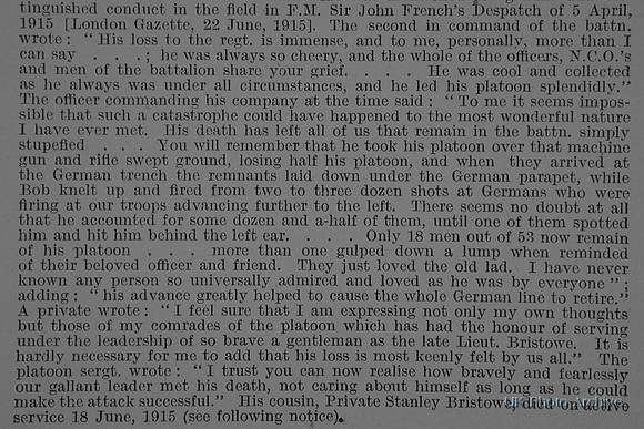 Bristowe R O Lt 2nd Devonshire Regiment Obit Part 2 De Ruvignys Roll Of Honour Vol 1