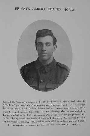 Horne A C Pte 41534 8th Lincolnshire Regiment Northern Assurance Co War Service