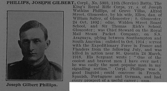 Phillips J G Cpl 5903 11th Kings Royal Rifle Corps Obit De Ruvignys Roll Of Honour Vol 4