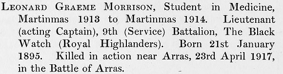 Morrison L G Lt 9th Black Watch Obit St Andrews University Roll Of Honour