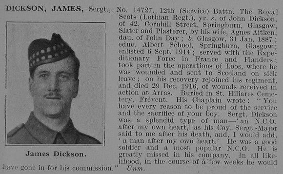 Dickson J Sergt 12th Royal Scots Obit De Ruvignys Roll Of Honour Vol 3