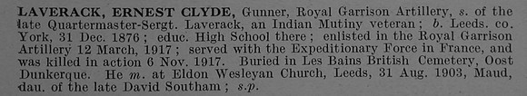 Laverack E C Gnr 143325 Royal Garrison Artillery Obit De Ruvignys Roll Of Honour Vol 4