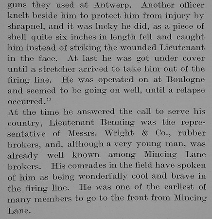 Benning M S Lt 3rd East Surrey Regiment Obit Part 3 The Bond Of Sacrifice Vol 1