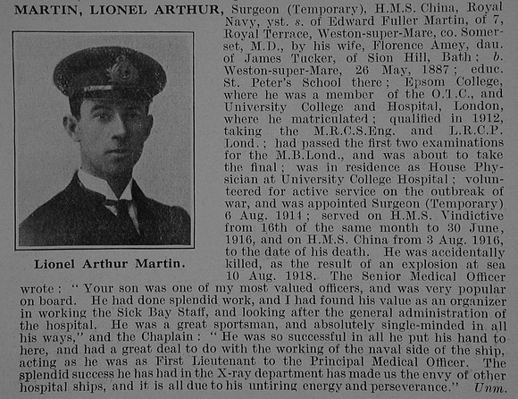 Martin L A Surg HMS China Royal Navy Obit De Ruvignys Roll Of Honour Vol 5