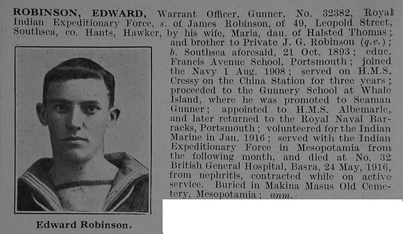 Robinson E Gnr 32382 Royal Indian Marines Obit De Ruvignys Roll Of Honour Vol 3