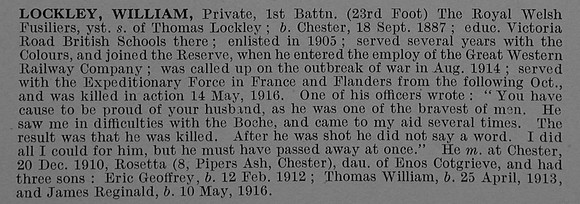 Lockley W Pte 1st Royal Welsh Fusiliers Obit De Ruvignys Roll Of Honour Vol 4