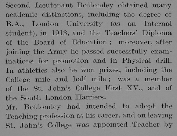 Bottomley T R 2nd Lt 1st East Yorks Regiment Obit Part 2 The Bond Of Sacrifice Vol 1