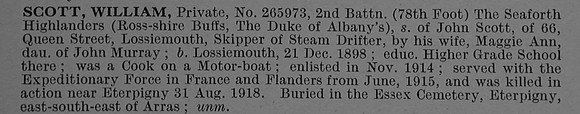 Scott W Pte 265973 2nd Seaforth Highlanders Obit De Ruvignys Roll Of Honour Vol 4