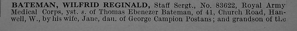 Bateman W R Staff Sergt 82622 Royal Army Medical Corps Obit Part 1 De Ruvignys Roll Of Honour Vol 4