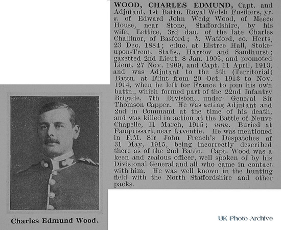 Wood C E Captain 1st Royal Welsh Fusiliers Obit De Ruvignys Roll Of Honour Vol 1