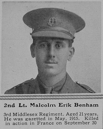 Benham M E 2nd Lt 3rd Middx Regt The Sphere 27th Nov 1915