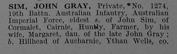 Sim J G Pte 1274 19th Australian Infantry Obit Part 1 De Ruvignys Roll Of Honour Vol 4