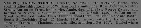 Smith H T Pte 23411 7th South Staffordshire Regiment Obit De Ruvignys Roll Of Honour Vol 4