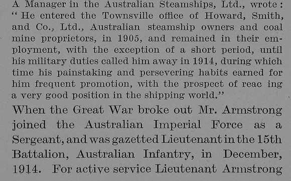 Armstrong H P Lt 15th Australian Infantry Obit Part 5 The Bond Of Sacrifice Vol 2