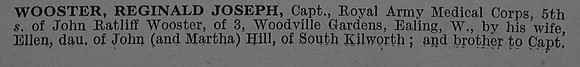 Wooster R J Captain Royal Army Medical Corps Obit Part 1 De Ruvignys Roll Of Honour Vol 4