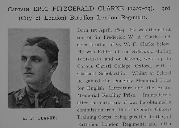 Clarke E F Captain 3rd London Regiment Obit Part 1 Dulwich College Roll Of Honour