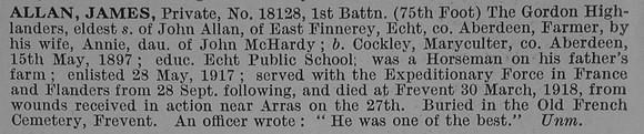 Allan J Pte 1st Gordon Highlanders Obit De Ruvignys Roll Of Honour Vol 4