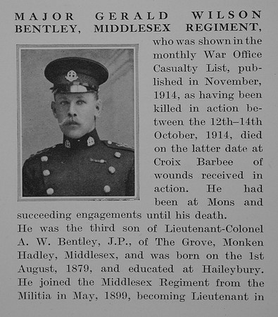 Bentley G W Major Middlesex Regiment Obit Part 1 The Bond Of Sacrifice Vol 1