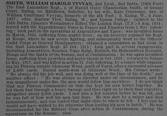 Smith W H V 2nd Lt 2nd East Lancashire Regiment Obit De Ruvignys Roll Of Honour Vol 4