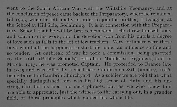 Douglas S Captain 16th Middlesex Regiment Obit Part 2 Dulwich College Roll Of Honour