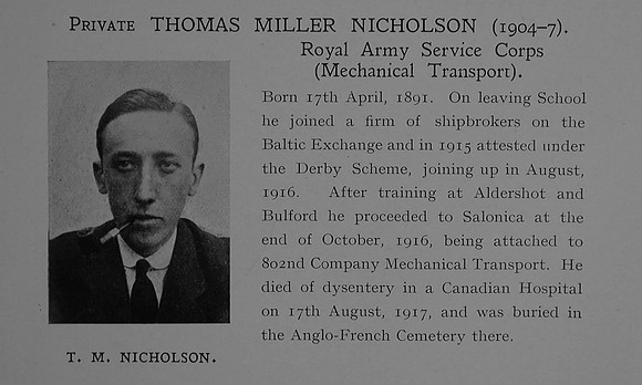Nicholson T M Pte T4-216354 Army Service Corps Obit Dulwich College Roll Of Honour