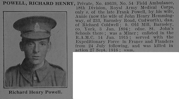 Powell R H Pte Royal Army Medical Corps Obit De Ruvignys Roll Of Honour Vol 3