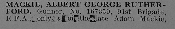 Mackie A G R Gnr Royal Field Artillery Obit Part 1 De Ruvignys Roll Of Honour Vol 3