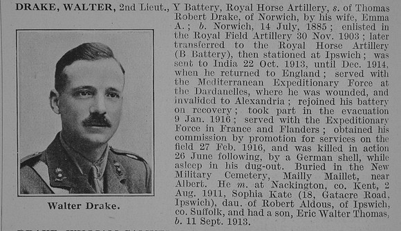 Drake W 2nd Lt Royal Horse Artillery Obit De Ruvignys Roll Of Honour Vol 3