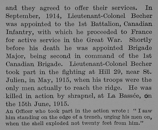 Becher H C Lt Col 1st Canadian Infantry Obit Part 4 The Bond Of Sacrifice Vol 2
