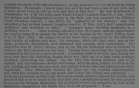 Stevenson T Captain MC 4th Black Watch Obit Part 2 De Ruvignys Roll Of Honour Vol 3