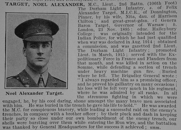 Target N A Lt MC 2nd Durham Light Inf Obit De Ruvignys Roll Of Honour Vol 4