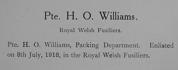 Williams H O Pte Royal Welsh Fusiliers Record William Graham Company