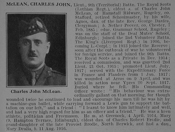 McLean C J Lt 9th Royal Scots Obit De Ruvignys Roll Of Honour Vol 3