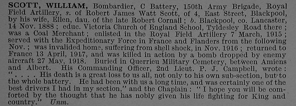 Scott W Bmdr L8571 Royal Field Artillery Obit De Ruvignys Roll Of Honour Vol 4
