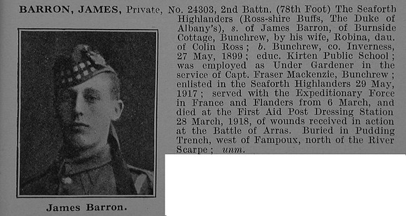 Barron J Pte 24303 2nd Seaforth Highlanders Obit De Ruvignys Roll Of Honour Vol 4
