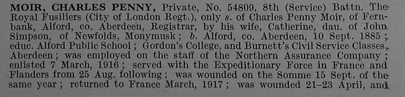 Moir C P Pte 54809 8th Royal Fusiliers Obit Part 1 De Ruvignys Roll Of Honour Vol 4