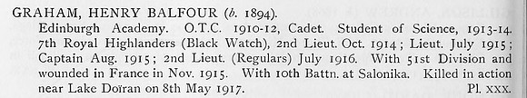 Graham H B 2nd Lt 10th Black Watch Obit