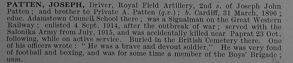Patten J Dvr 29005 Royal Field Artillery Obit De Ruvignys Roll Of Honour Vol 4