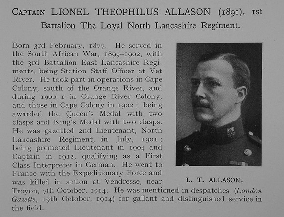 Allason L T Captain 1st Loyal North Lancs Regiment Obit Dulwich College Roll Of Honour