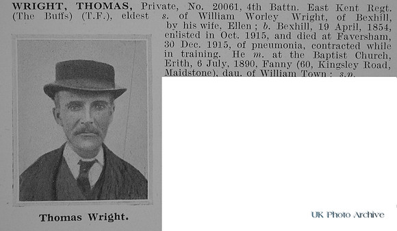 Wright T Pte 20061 4th East Kent Regiment Obit De Ruvignys Roll Of Honour Vol 1