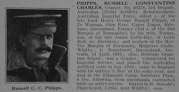 Phipps R C C Gnr Australian Field Artillery Obit De Ruvignys Roll Of Honour Vol 3