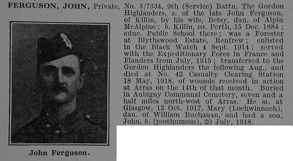 Ferguson J Pte 3/7334 9th Gordon Highlanders Obit De Ruvignys Roll Of Honour Vol 4
