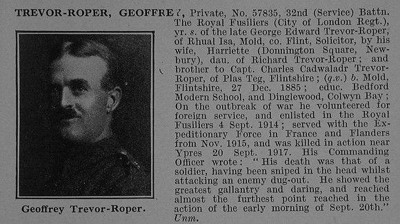 Trevor-Roper G Pte 57835 32nd Royal Fusiliers Obit De Ruvignys Roll Of Honour Vol 4
