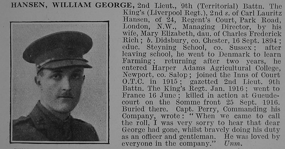 Hansen W G 2nd Lt 9th Kings Liverpool Regiment Obit De Ruvignys Roll Of Honour Vol 3